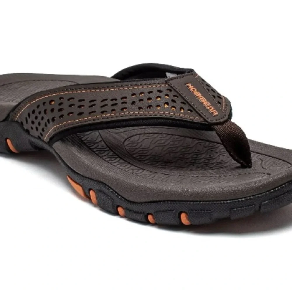 Men's Hobibear Casual Brown and Orange Flip-Flops